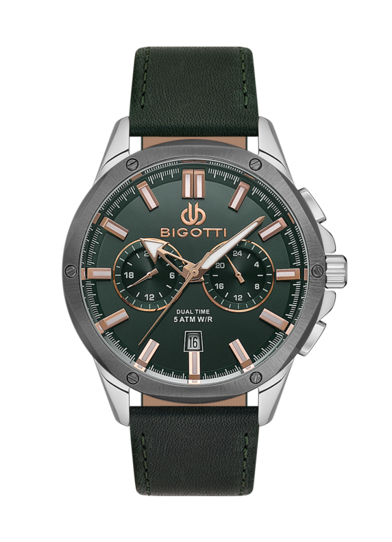 Bigotti Men Green Leather Analog Watch