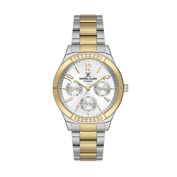 Daniel Klein Women Silver and Gold Stainless Steel Analog with Crystals Watch DK1135014