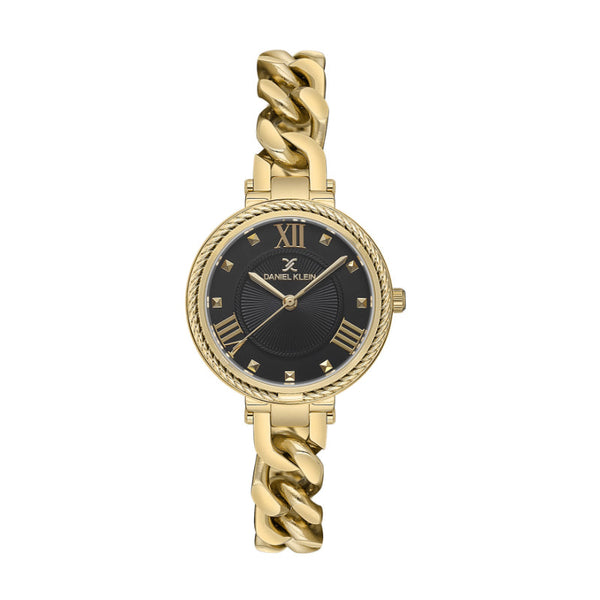 Daniel Klein Women Gold Stainless Steel Analog Black Dial Watch DK1136273