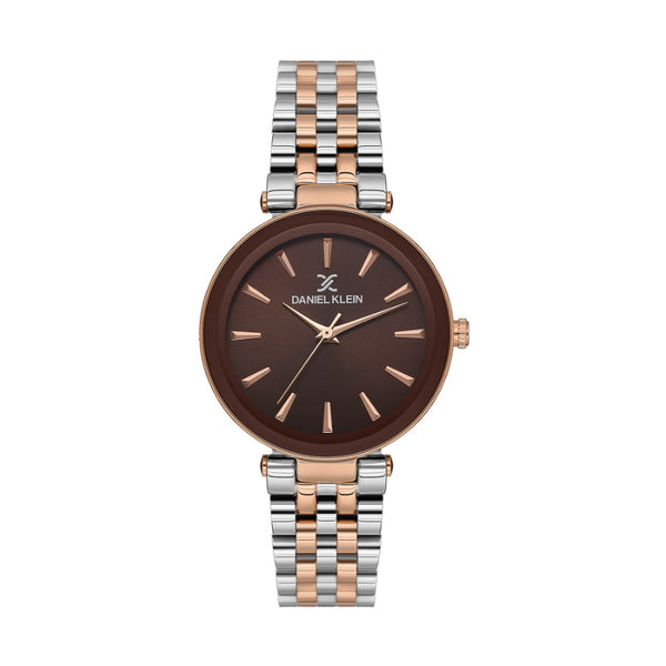 Daniel Klein Women Silver and Rose Gold Stainless Steel Analog Brown Dial Watch DK1136316