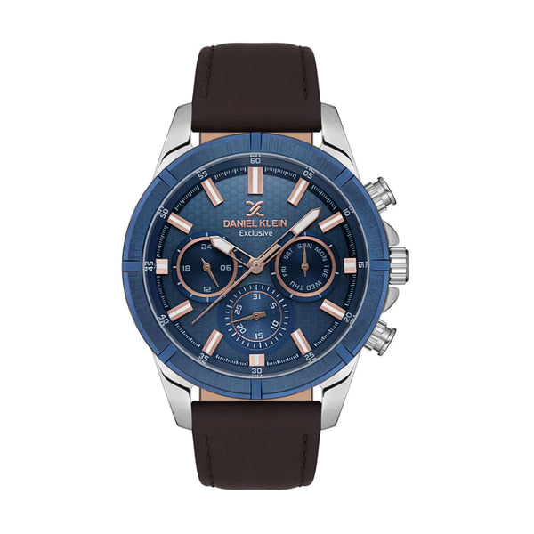 Daniel Klein Men Brown Leather Analog Blue Dial Watch DK1136555