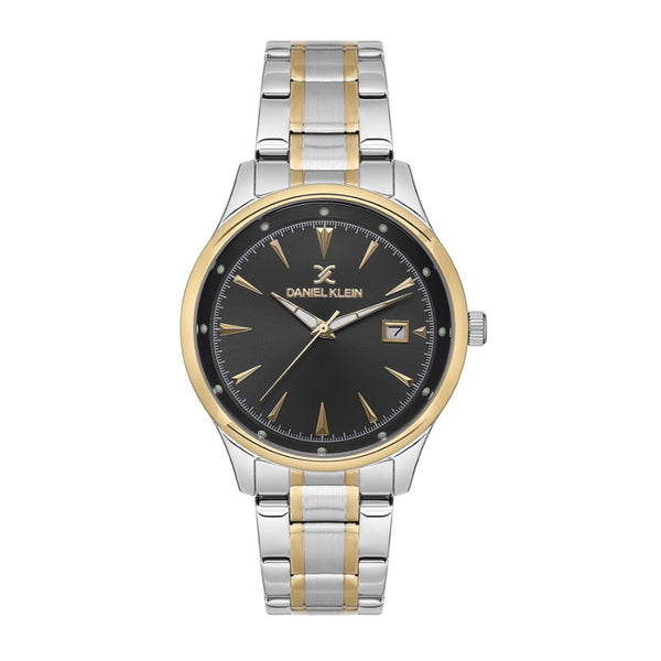 Daniel Klein Men Silver and Gold Stainless Steel Analog Black Dial Watch DK1136614