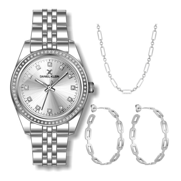 Daniel Klein Women Silver Stainless Steel Analog Watch Gift Set DK1136801