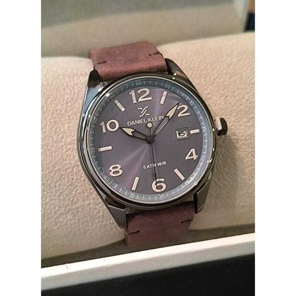 Daniel Klein Men Burgundy Leather Analog Blue Dial Watch DK1137324