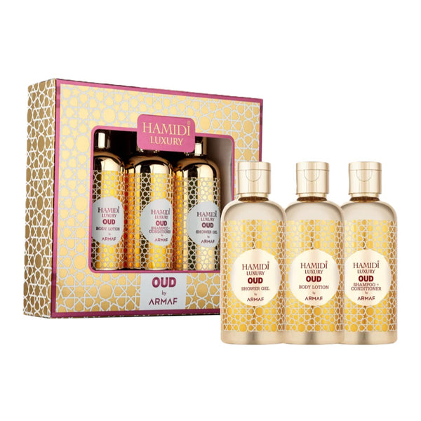 Hamidi Luxury Oud 95 ml Shower Gel, 95 ml Body Lotion and 95 ml Shampoo Cum Conditioner 3pcs Gift Set