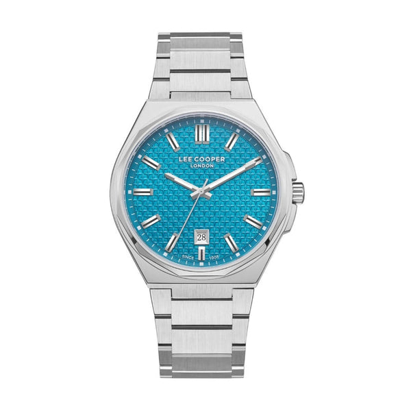 Lee Cooper Men Silver Stainless Steel Analog Turquoise Dial Watch LC08031380